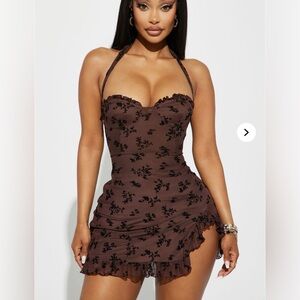 brown and black floral mini dress